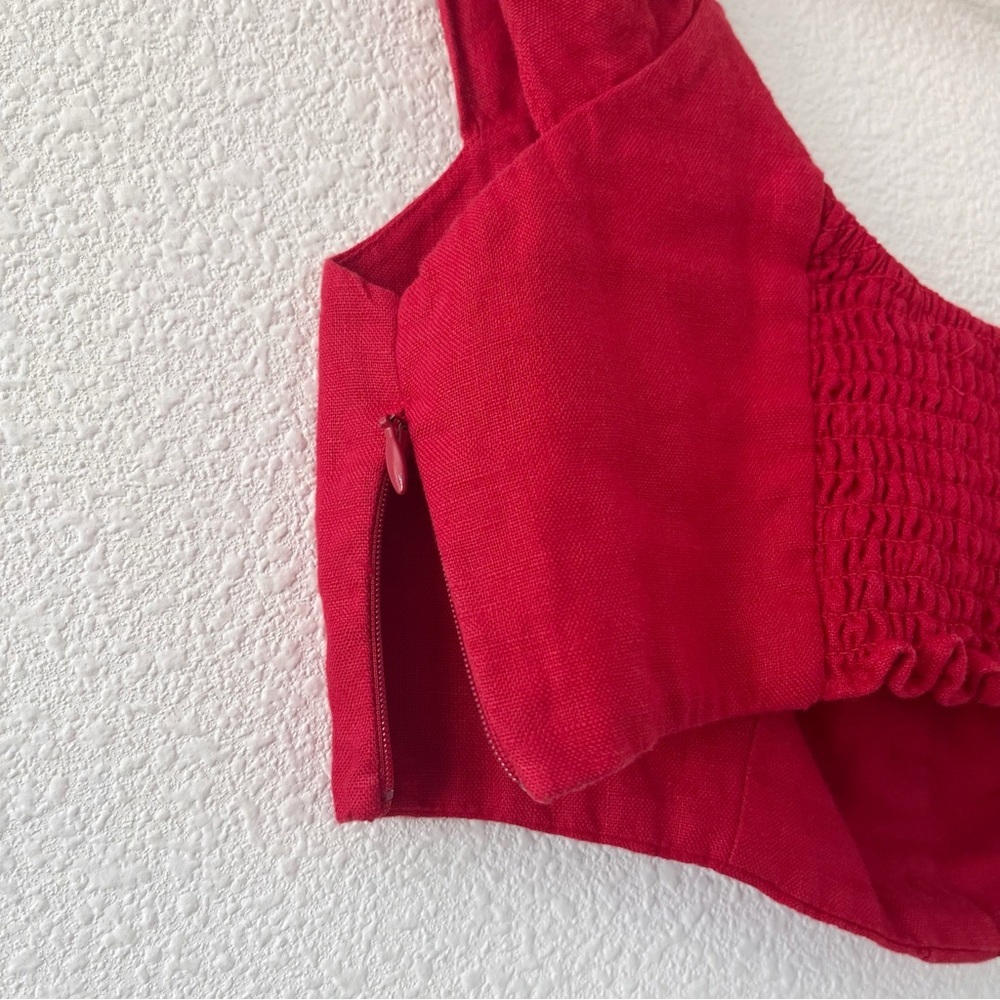 Reformation Teya Red Linen Two Piece Set Crop Top Midi Skirt - Picture 11 of 13